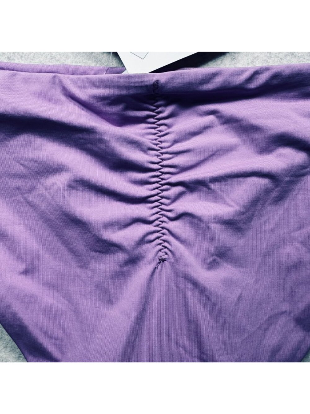 BECCA Bikini Bottom Size Medium Swim Hipster Orchid Purple Shirred Detail NEW - Picture 3 of 6